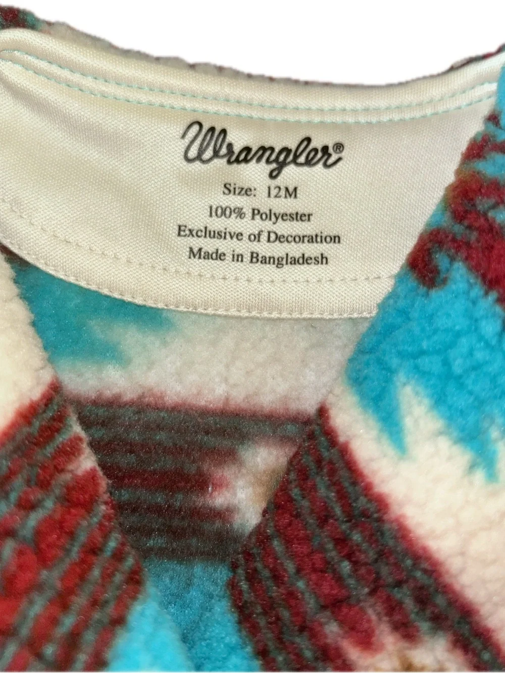 Wrangler Infants Sherpa Southwestern Turquoise Brown Aztec Print Jacket Coat 12m